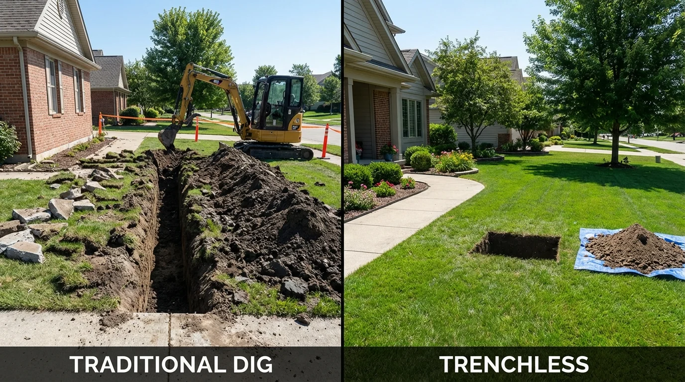 Trenchless sewer repair with minimal yard damage versus traditional excavation in Sonora, CA
